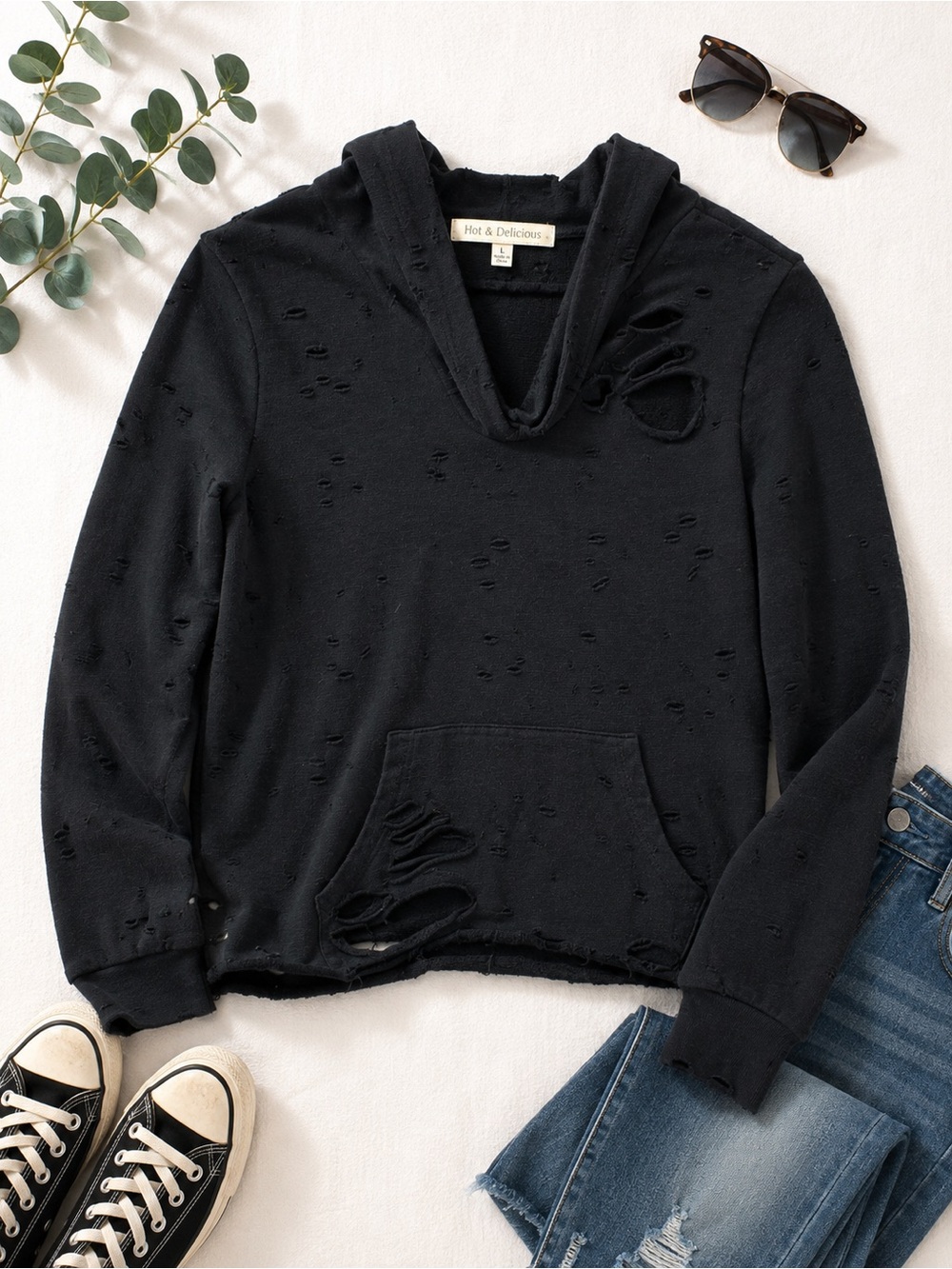 Hot & Delicious Distressed Black Women's Hoodie